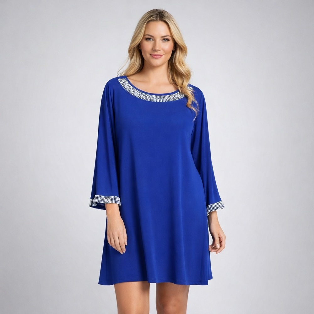 ANTHONY Originals Elegant Blue Mini Dress with Rhinestone Accents Long Sleeve 3X